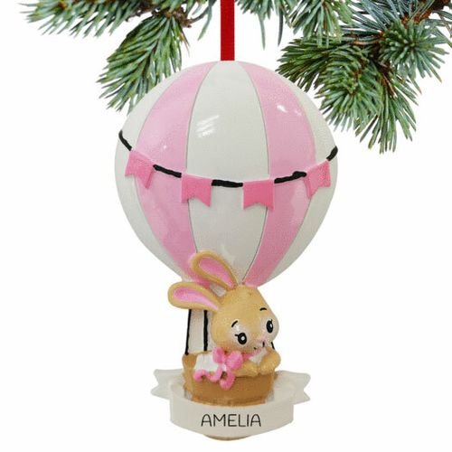 Personalized Baby Girl Bunny In Balloon Christmas Ornament