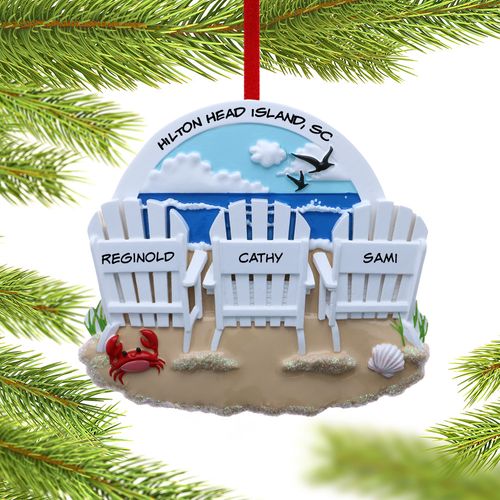 Personalized Adirondack Beach Chair Family Of 3 Christmas Ornament