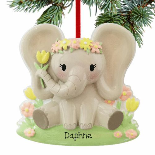 Personalized Baby Girl Elephant Christmas Ornament