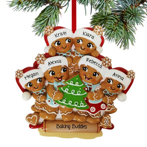 Personalized Gingerbread Family Of 6 Christmas Ornament