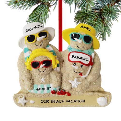 Personalized Sand Snowman Family Of 4 Christmas Ornament