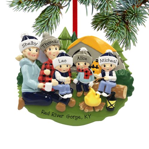 Personalized Camp Fire Family Of 5 Christmas Ornament