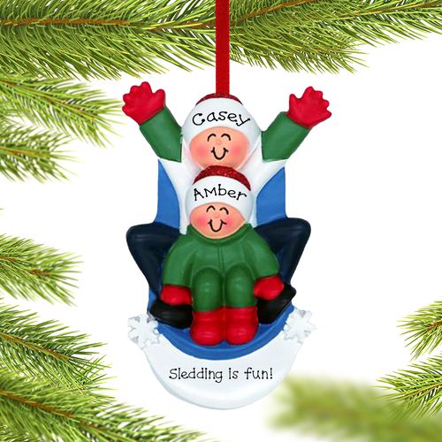 Personalized Sledding Couple Christmas Ornament