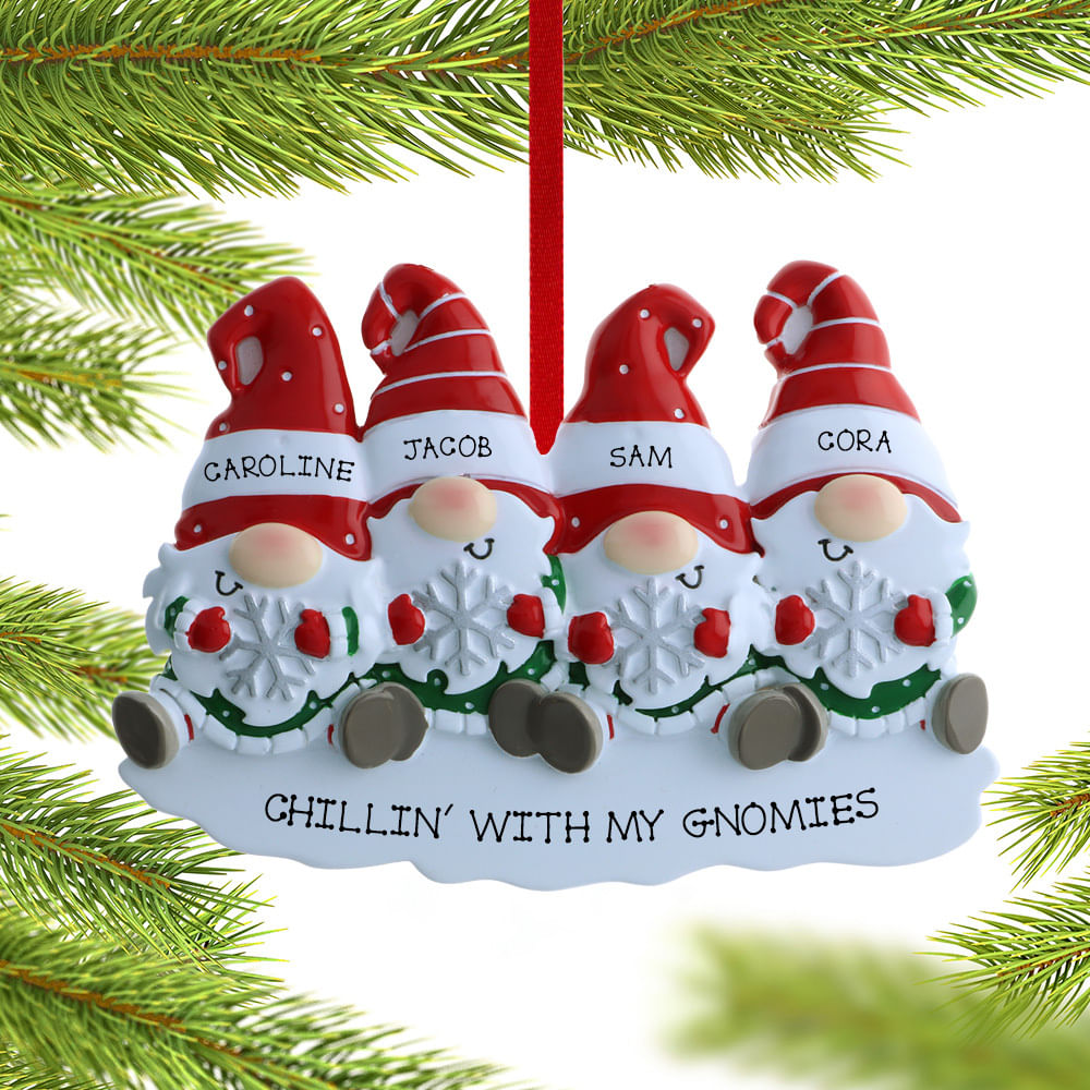 Personalized Christmas Tree Ornaments Family of 4 Gnome