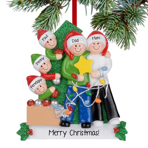 Personalized Family Of 5 Decorating Tree Christmas Ornament