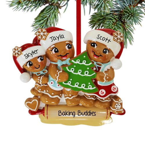 Personalized Gingerbread Family Of 3 Christmas Ornament