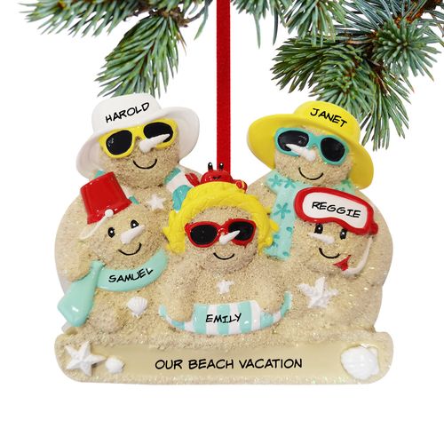 Personalized Sand Snowman Family Of 5 Christmas Ornament