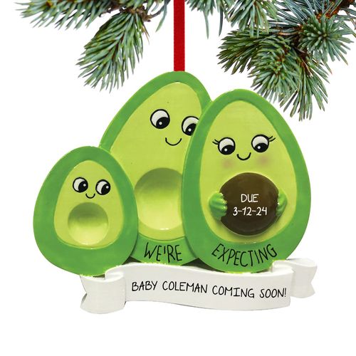 Personalized Expecting Avocado Family Of 3 Christmas Ornament