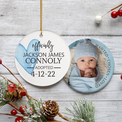 Personalized Blue Official Ours Adoption Photo Christmas Ornament