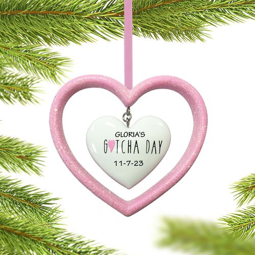 Personalized Adoption Happy Gotcha Day Pink Christmas Ornament