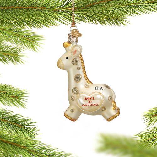 Personalized Glass Baby Giraffe Christmas Ornament