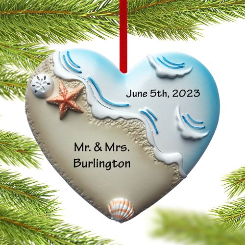 Personalized Beach Wedding Heart Christmas Ornament