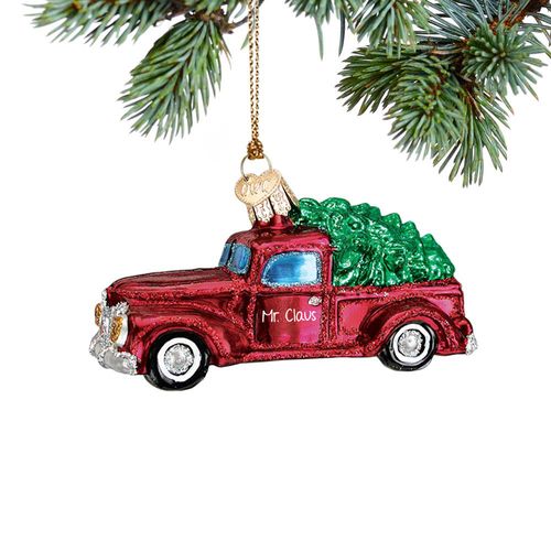 Personalized Glass Red Truck Christmas Ornament