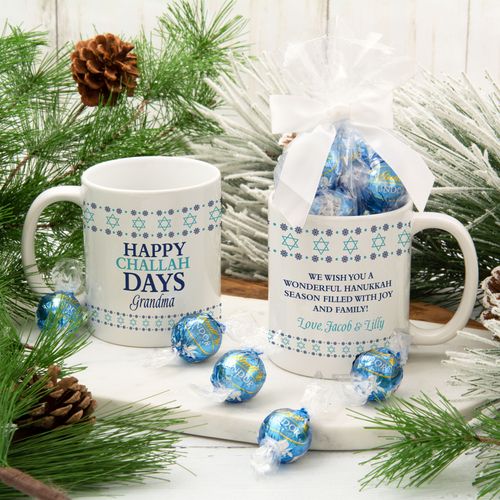 Personalized Happy Challah Days 11oz Mug with Lindt Truffles