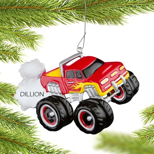 Personalized Red Monster Truck Christmas Ornament