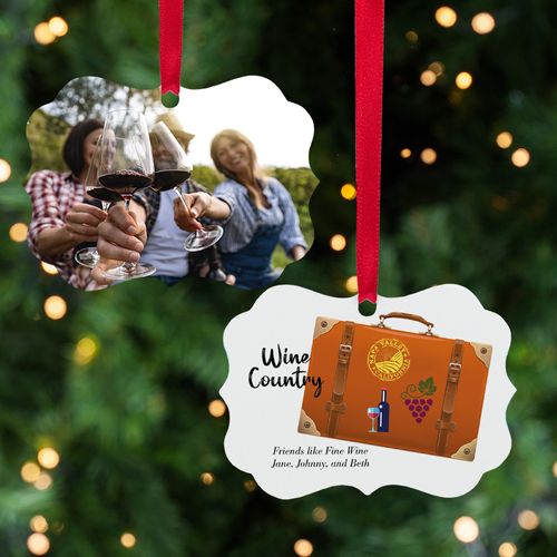 Personalized Wine Country Suitcase Photo Christmas Ornament