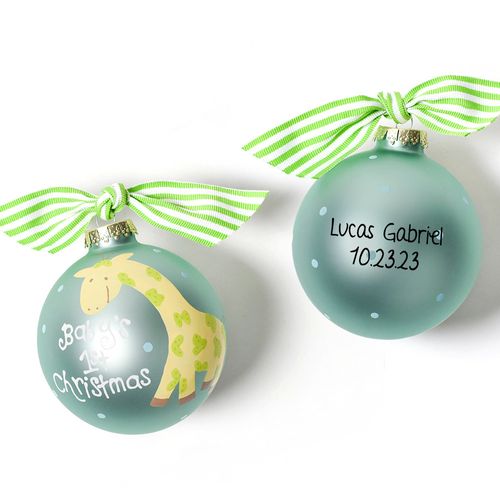 Personalized Baby's First Christmas Blue Giraffe Christmas Ornament
