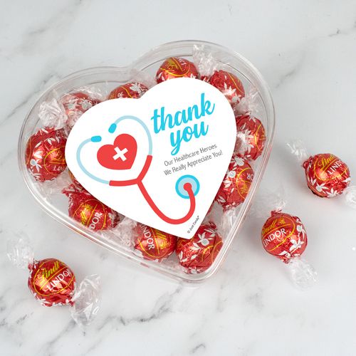 Personalized Thank You Clear Heart Box with Lindor Truffles
