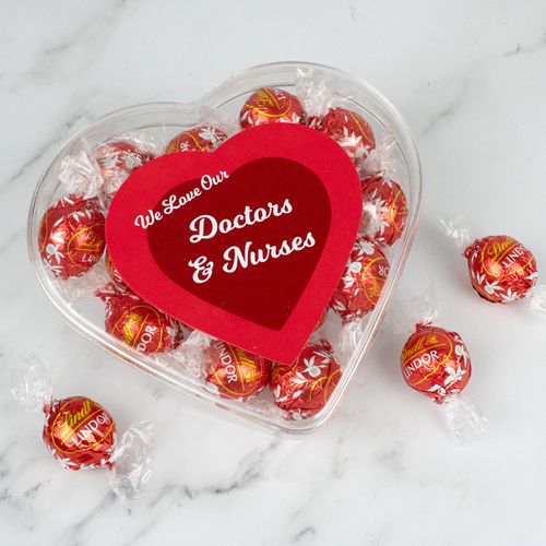 Personalized We Love Our Doctors and Nurses Clear Heart Box with Lindor Truffles