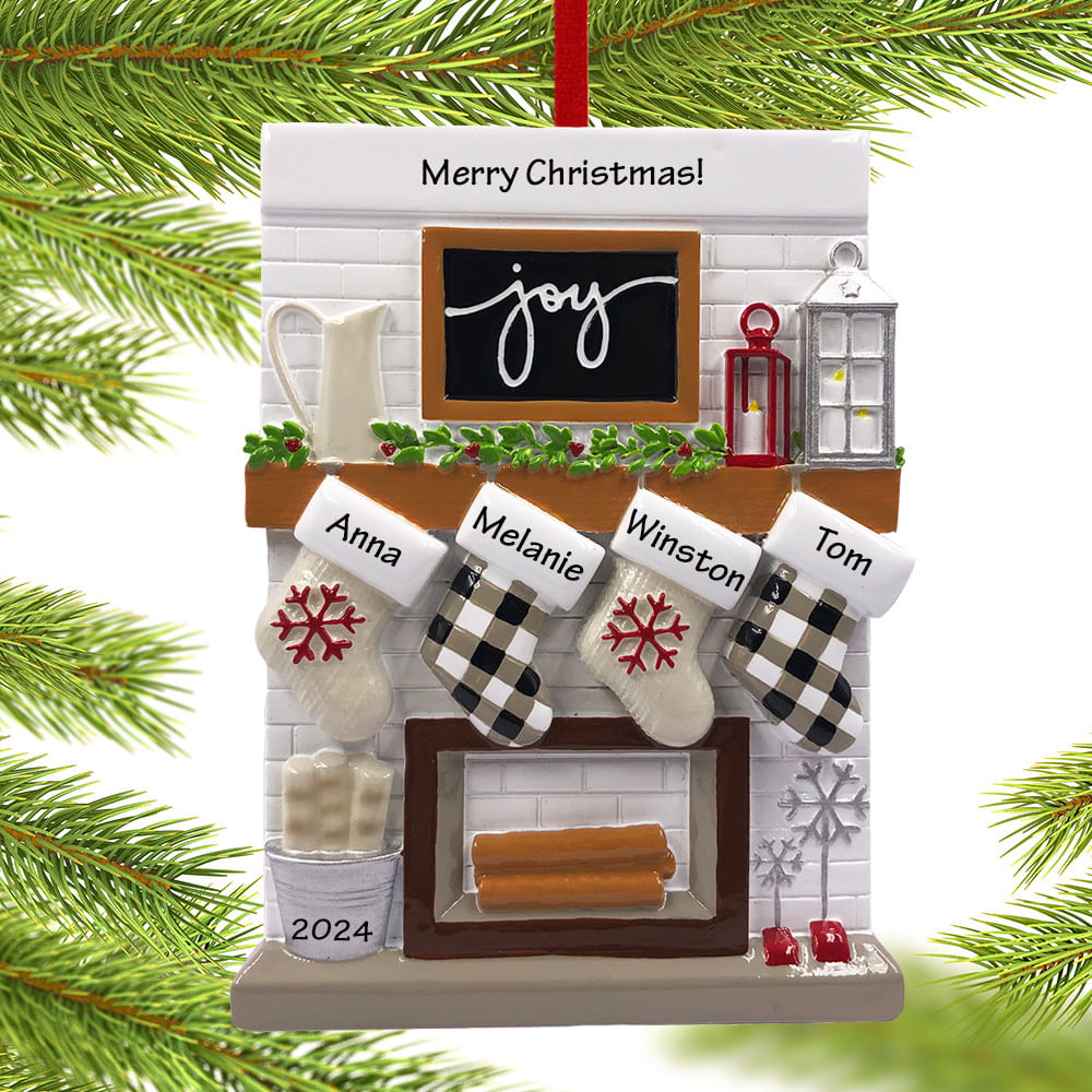 Personalized Fireplace Mantel Family of 4 Christmas Ornament ...