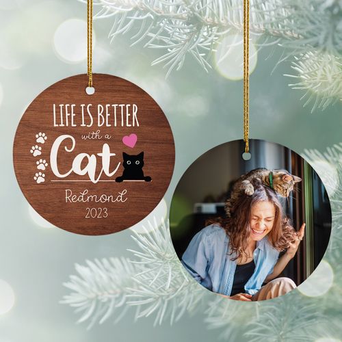 Personalized Life is Better with a Cat Christmas Ornament