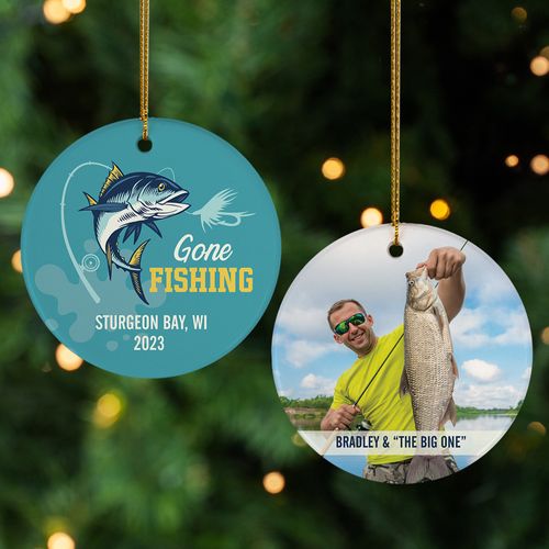 Personalized Gone Fishing Photo Christmas Ornament