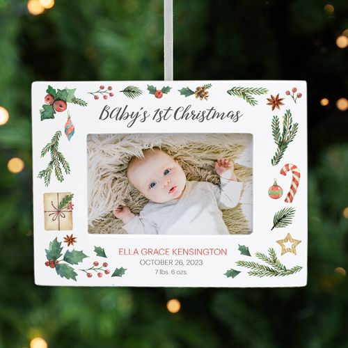 Personalized Baby First Christmas Stats Picture Frame Photo Ornament