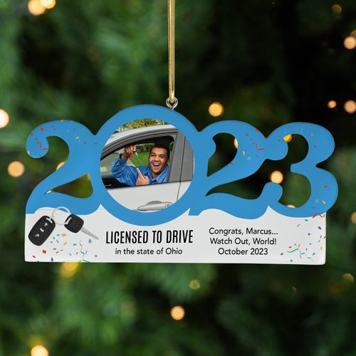 Personalized 2023 Dated New Driver Blue Christmas Ornament