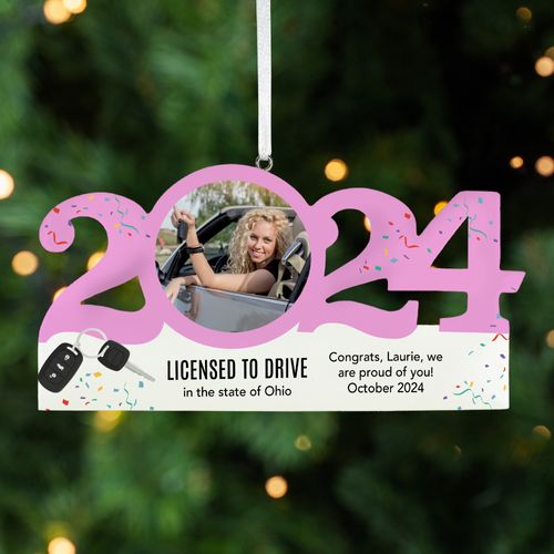 Personalized Dated New Driver Pink Christmas Ornament