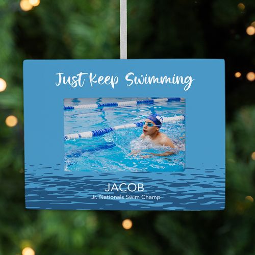Personalized Just Keep Swimming Picture Frame Photo Ornament