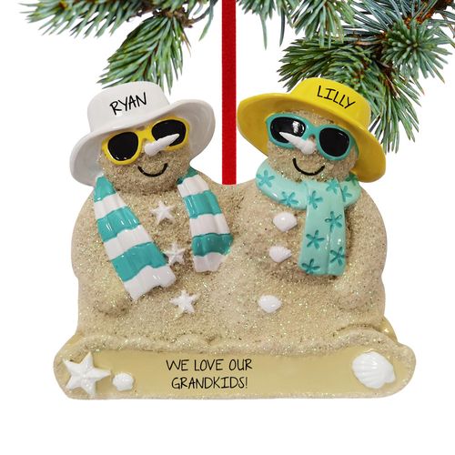 Personalized Sand Snowman Grandparents Christmas Ornament