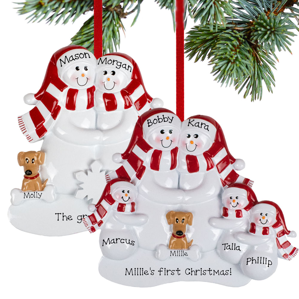 Personalized Snowman Family with a Dog Christmas Ornament ...