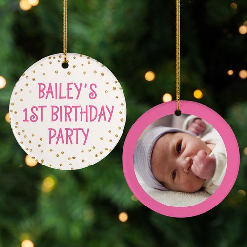 Personalized First Birthday Pink Christmas Ornament