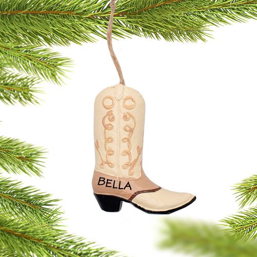 Personalized Cowboy Boots (Tan) Christmas Ornament