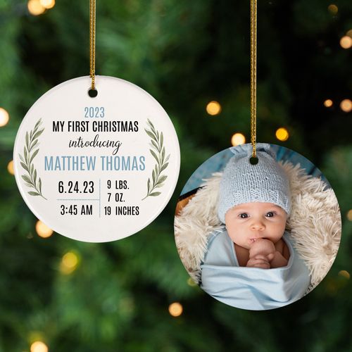 Personalized Baby Boy Birth Stats Christmas Ornament