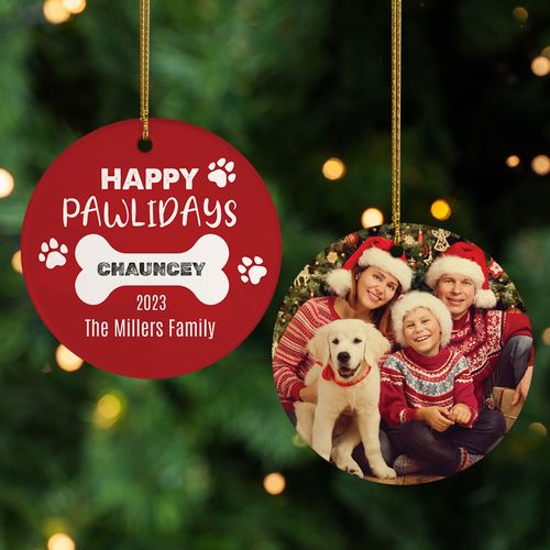 Personalized Happy Pawlidays Christmas Ornament