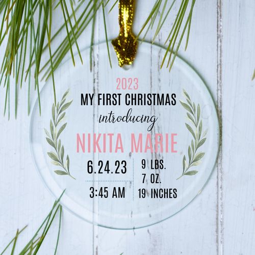 Personalized Baby Girl Birth Stats Christmas Ornament