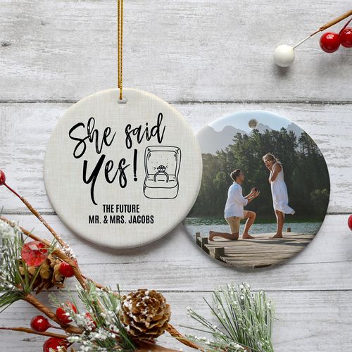 Personalized She Said Yes Christmas Ornament