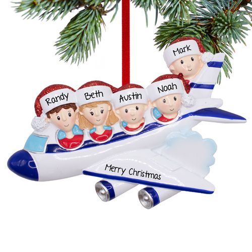 Personalized Airplane Family of 5 Christmas Ornament