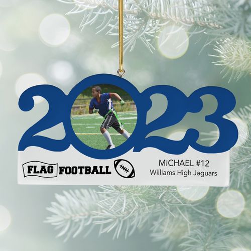 Personalized 2023 Dated Flag Football Christmas Ornament
