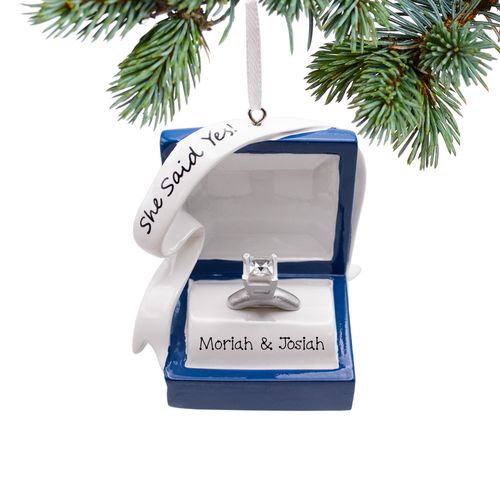 Personalized Blue Engagement Ring Box Christmas Ornament