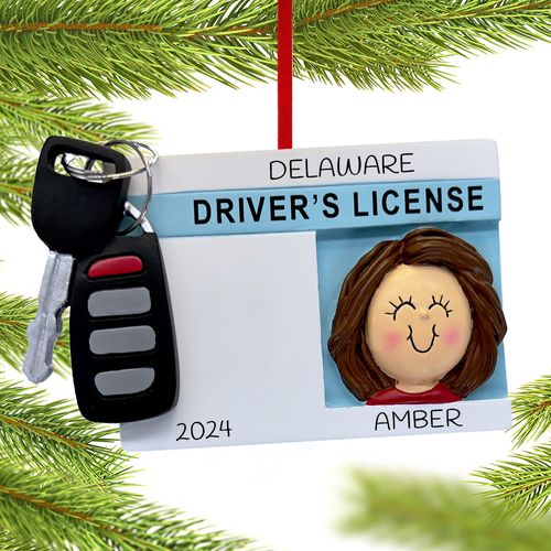 Personalized License with Key Girl Christmas Ornament