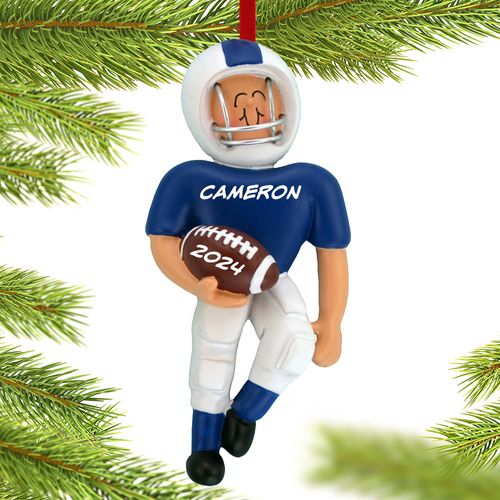 Personalized Football Player (Blue) Christmas Ornament