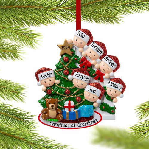 Personalized Present Peeking Family of 7 Christmas Ornament