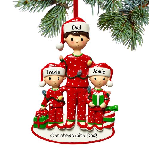 Personalized Single Dad with Two Child Christmas Ornament