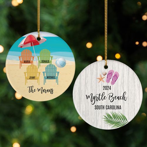 Personalized Adirondack Chairs Family of 4 Christmas Ornament