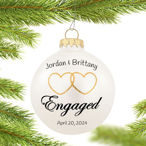 Personalized Two Hearts Engagement Christmas Ornament