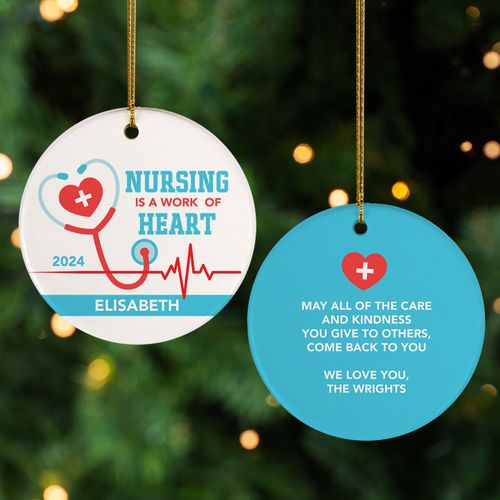 Personalized Nurse Work of Heart Christmas Ornament