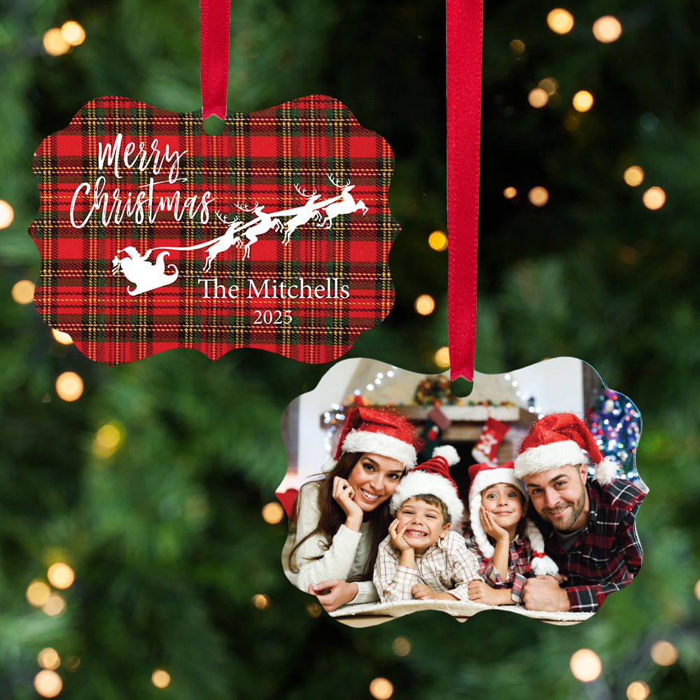 Personalized Plaid Santa Christmas Ornament