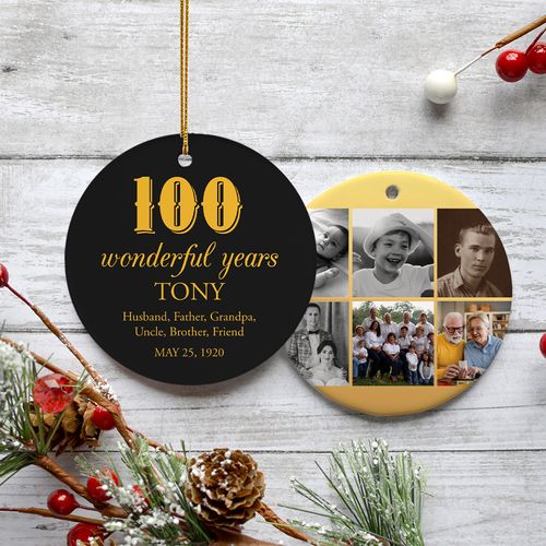 Personalized 100 Wonderful Years Christmas Ornament